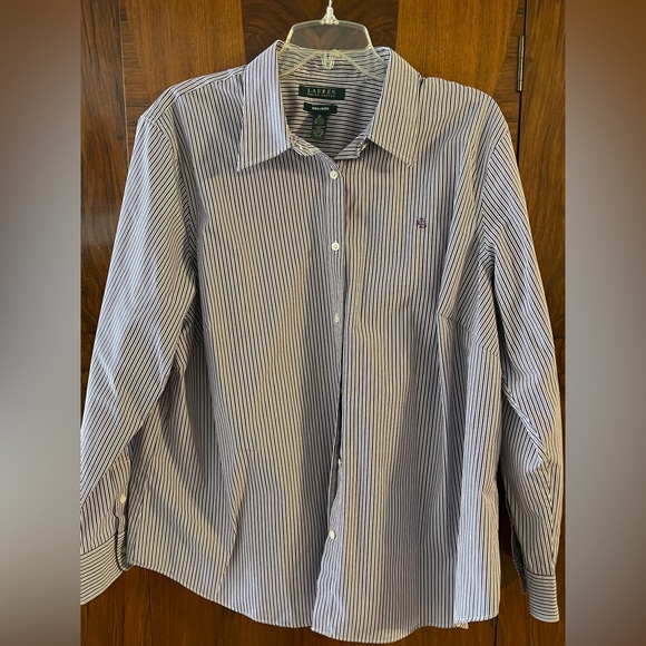 Ralph Lauren men’s dress shirt. White with purple & lavender strips. - Picture 1 of 3